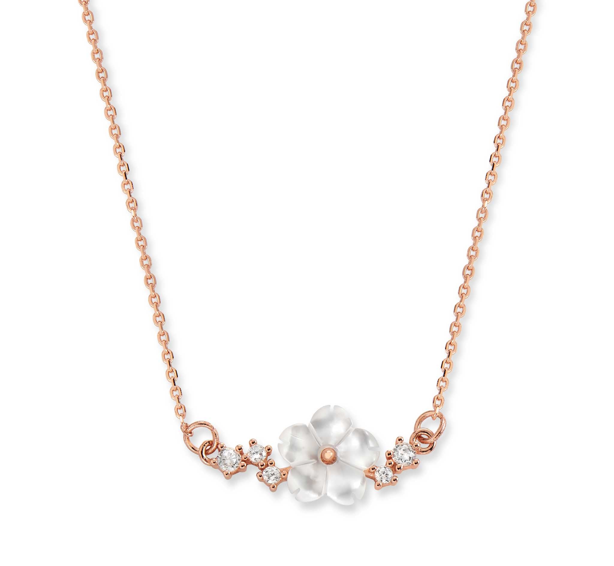 Collier Sautoir Fleur En Cristal Rose - Marque Pilgrim - Doré - Longueur 36-40 Cm - Neuf Sans Emballage