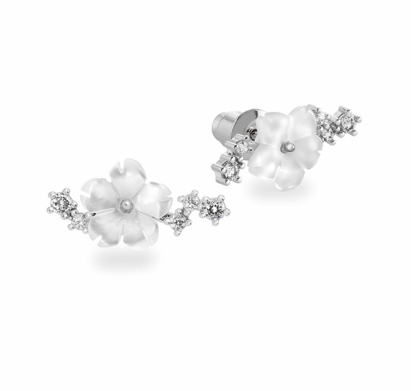 Sparkle Flower Earrings, Silver, S925