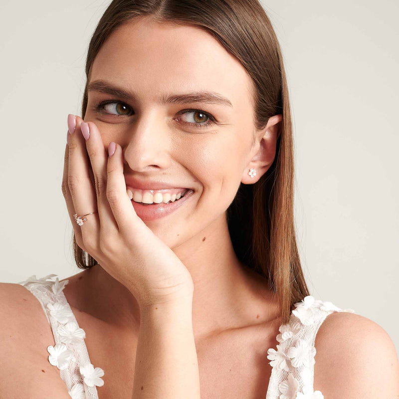 Mother-of-pearl flower earrings, silver, S925