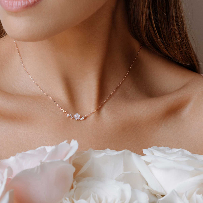 Sparkle Flower Necklace, Rose Gold, S925