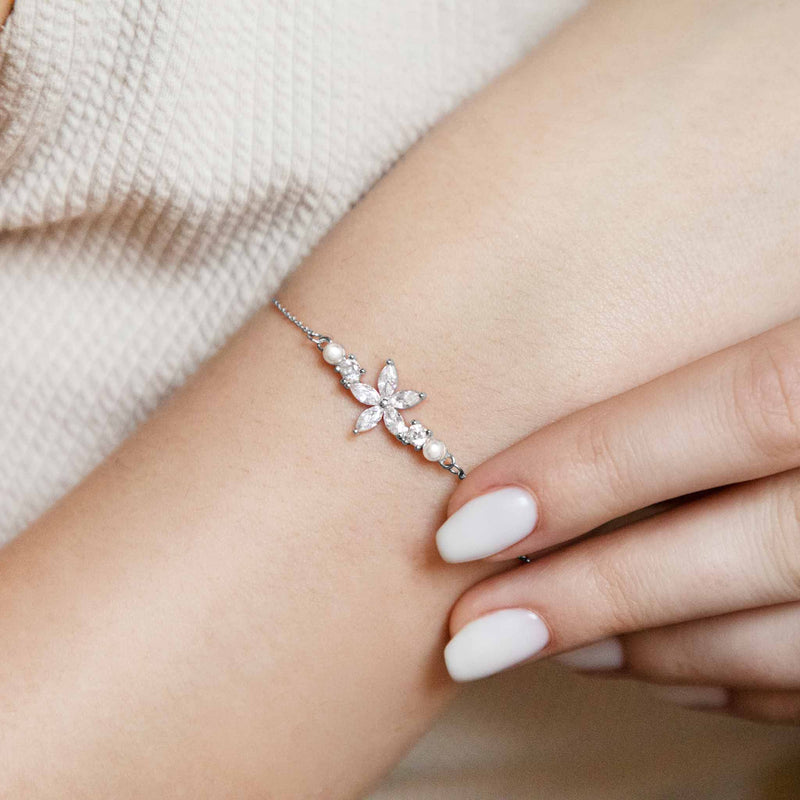 Silver Pearl Flower Set