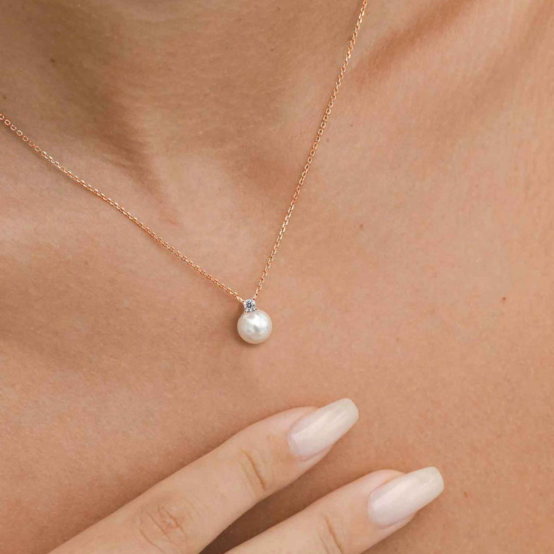 Rose Gold Pearl Necklace, S925