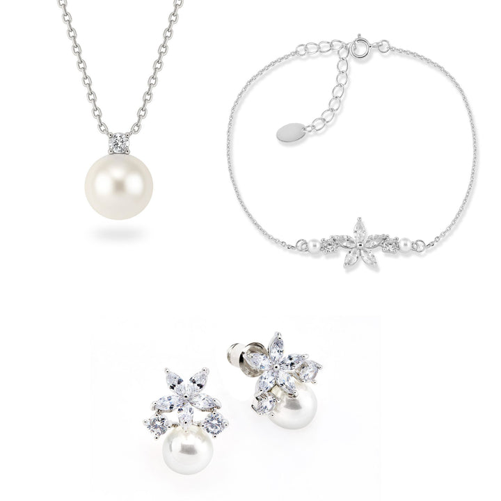 Silver Pearl Flower Set