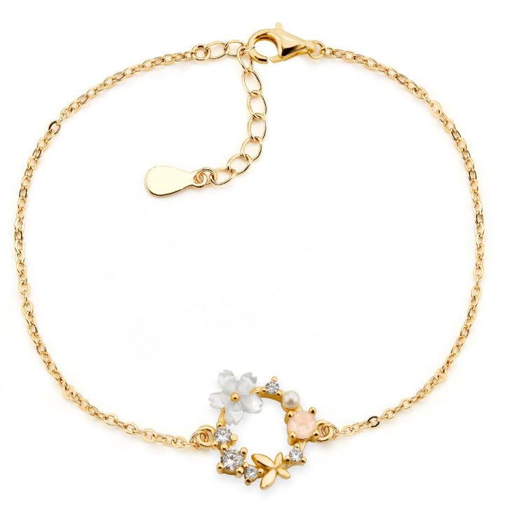 Bracciale con fiori primaverile dorato, S925