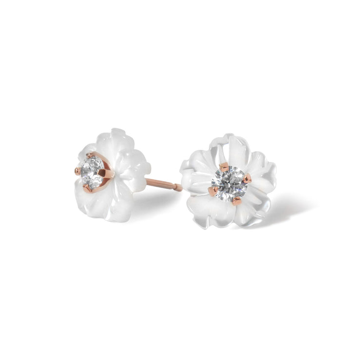 Boucles d'oreilles Fleur de nacre - 375 or rose